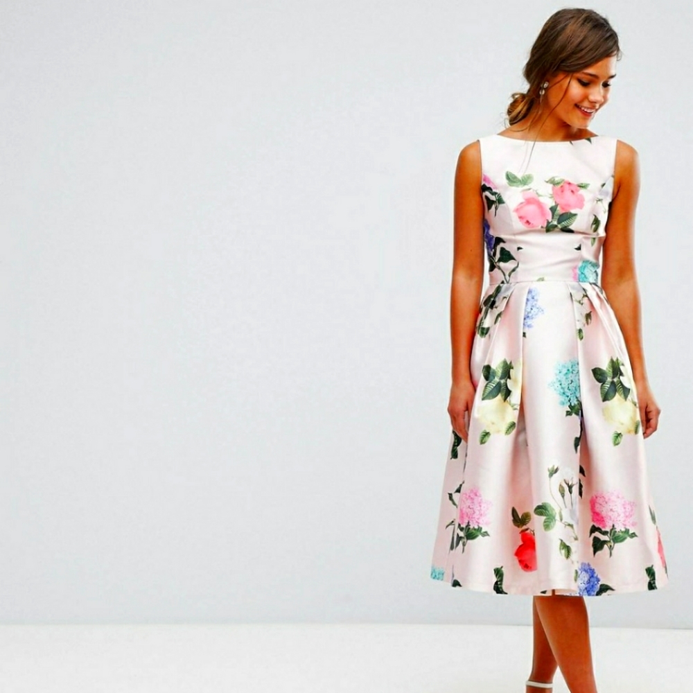 Chi Chi London Printed Satin Midi Prom Dress